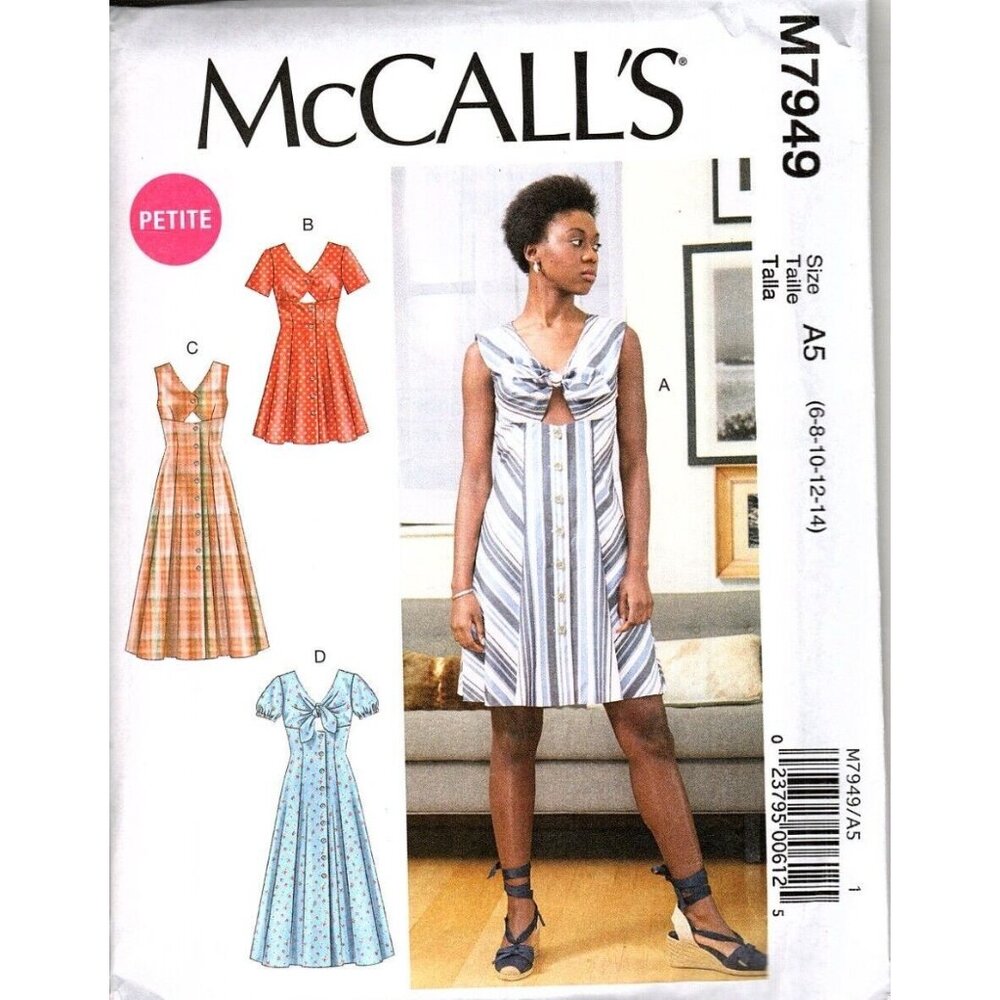 McCall's M7949 Misses or Petite 6 to 14 Easy Button Front Dress Sewing Pattern